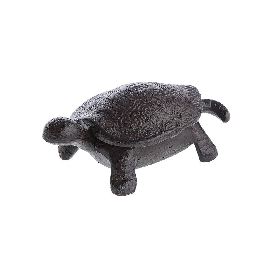 Decorative cast iron tortoise-shaped key box in black color.